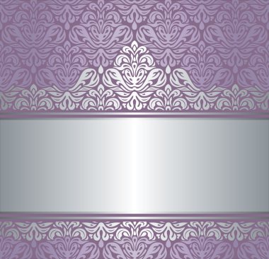 Parlak mor ve gümüş desen vintage invitaton arka plan