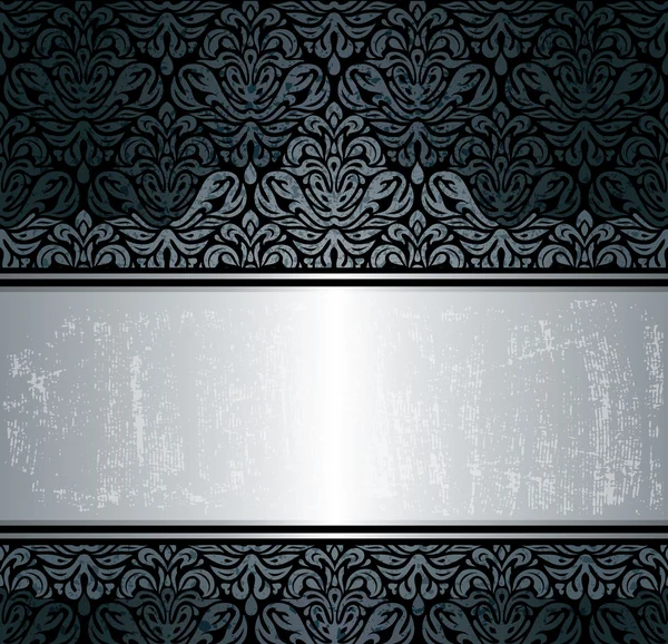 Zwarte & zilveren vintage wallpaper achtergrond — Stockvector