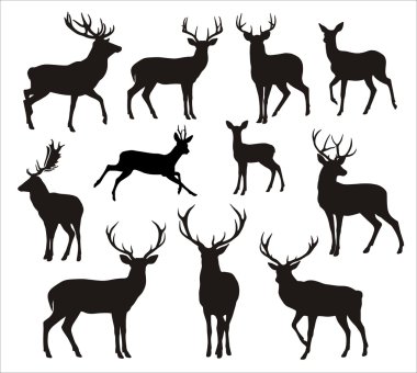 Graphic black silhouettes of wild deers clipart