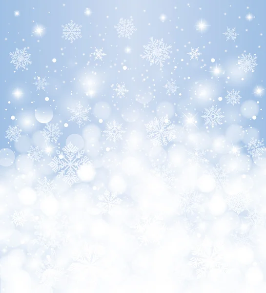 Vinter bakgrunden suddig, vit & blå, med snöfall och kopiera plats, för julkort — Stock vektor