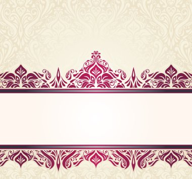 Kırmızı süslemeli Ekru soluk vintage davetiye tasarım