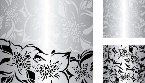 Gümüş çiçek tatil arka plan siyah ve beyaz süsler ile ayarla — Stok Vektör