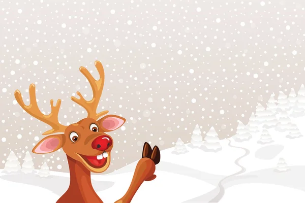 Reno Rudolph sobre fondo de copo de nieve paisaje — Archivo Imágenes Vectoriales