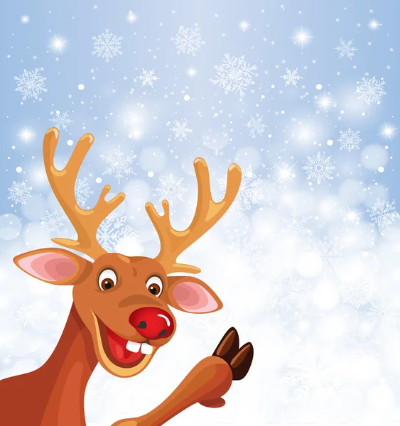 Reindeer Rudolph in corner on snowflake background — Stock Vector