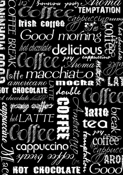 Coffee wordcloud text background in black and white — Stock Vector