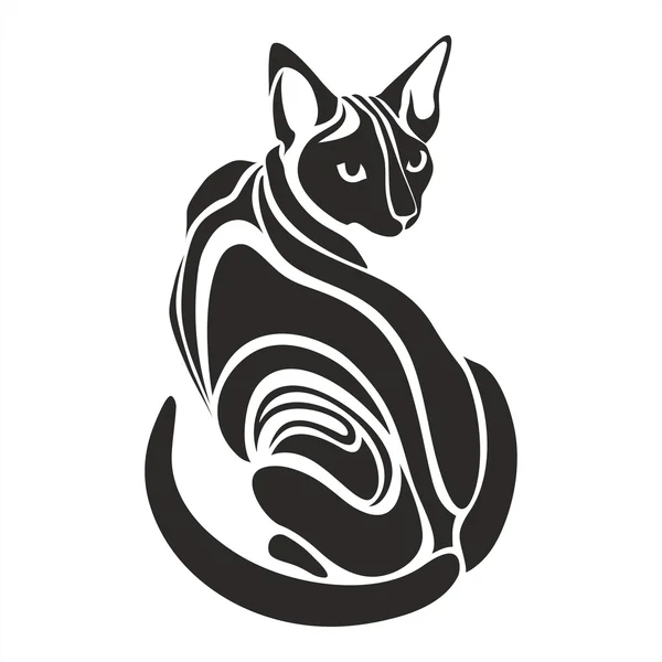Egipcio esfinge gato negro peligroso buscando tatuaje dibujo — Archivo Imágenes Vectoriales