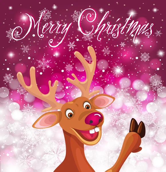 Rusa Rudolph di Red Christmas snowflake background - Stok Vektor