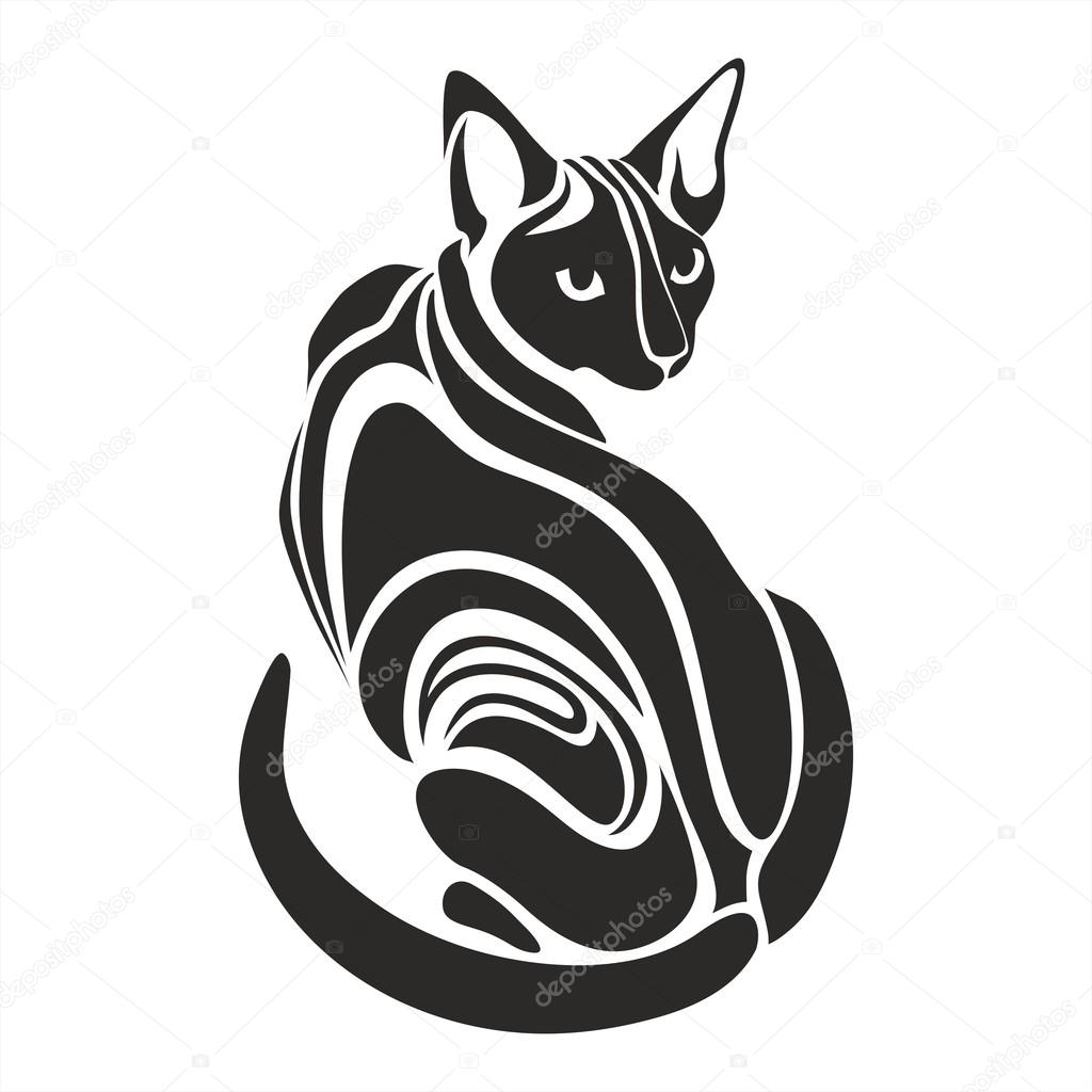Egyptian Sphynx Black cat dangerous looking tattoo drawing