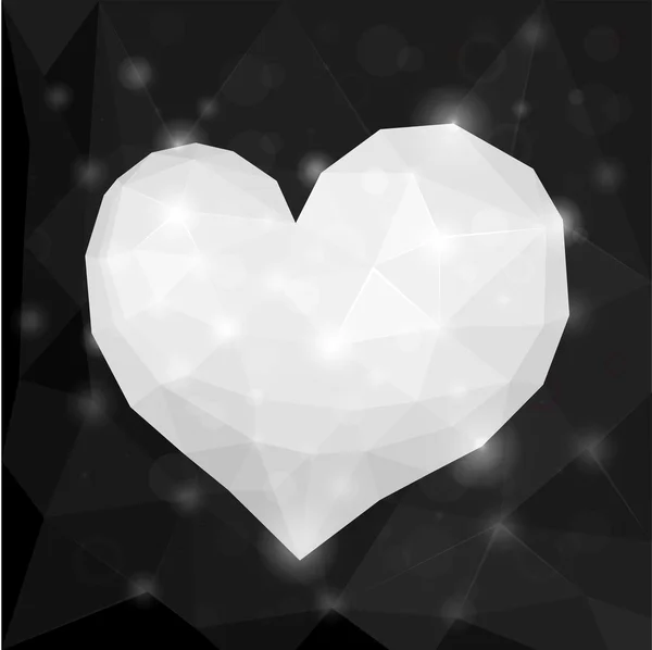 Alla hjärtans dag design abstrakt månghörnigt geometriska Shiny vit på svart bakgrund — Stock vektor