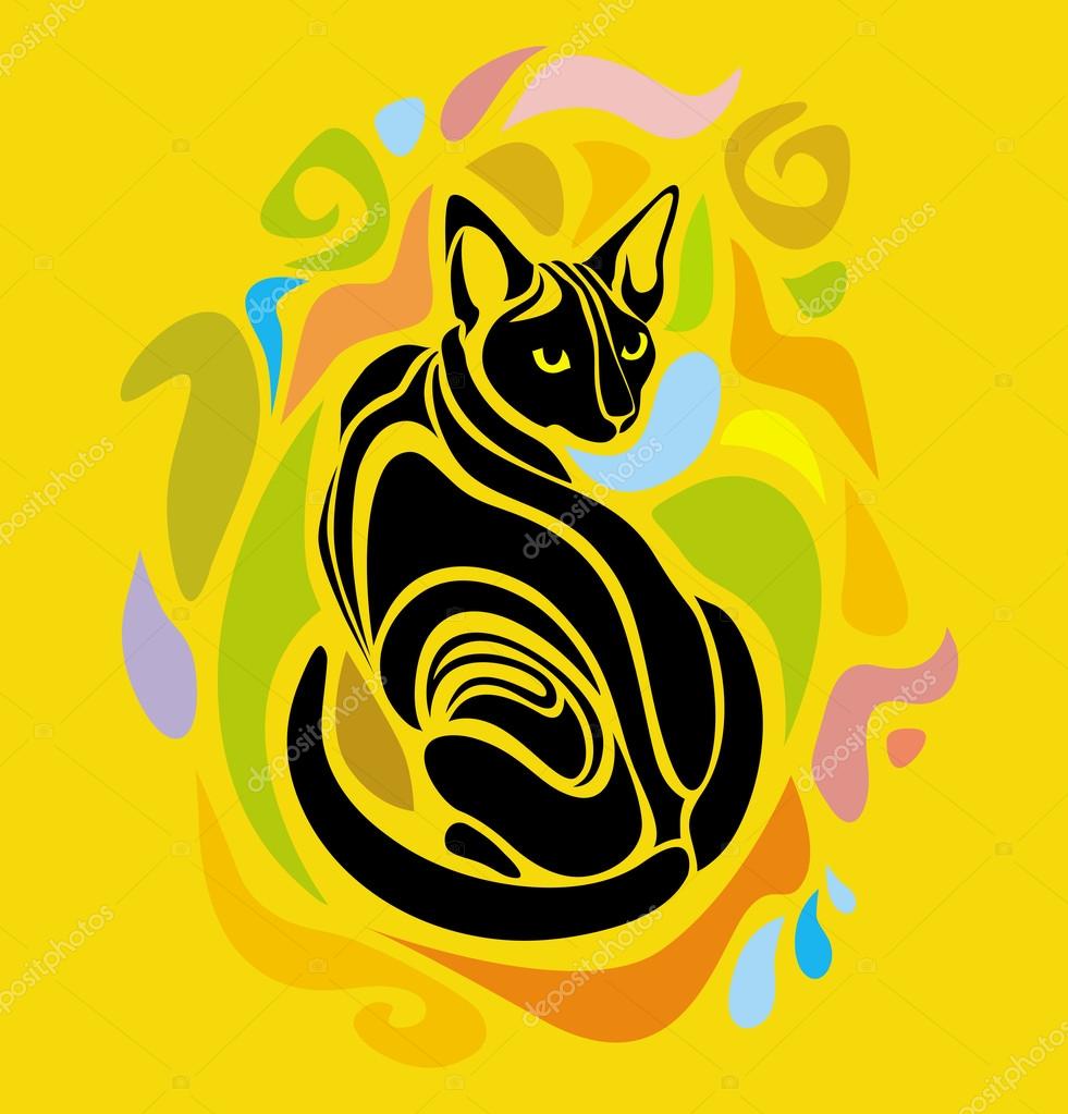 Disegno grafico stilizzato vettoriale gatto colorato fumetto decorativo — Vettoriali di erinvilar