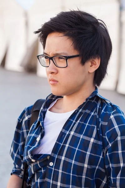 Man in glasses stand at street — Stock Photo, Image