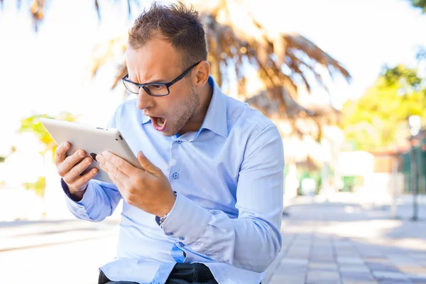 Young tourist  with mobile tablet pc. — Stock Photo, Image