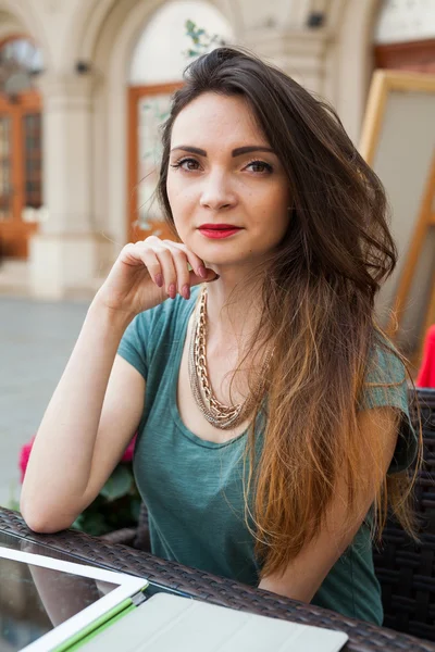 Girl  in cafe restaurant — Stock Photo, Image