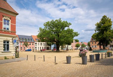  POTSDAM - WERDER, GERMANY  JULY 25, 2020: Market place on Werder Island, part of the town of Werder on the banks of the Havel near Potsdam                               clipart
