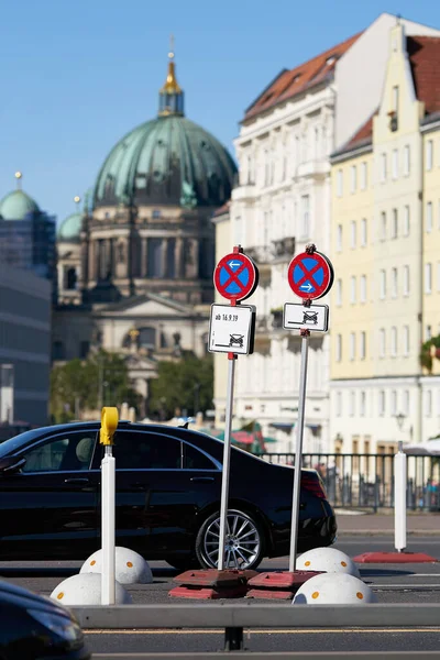 Road Construction Site Bridge Berlin Stopping Signs — Stock Photo, Image