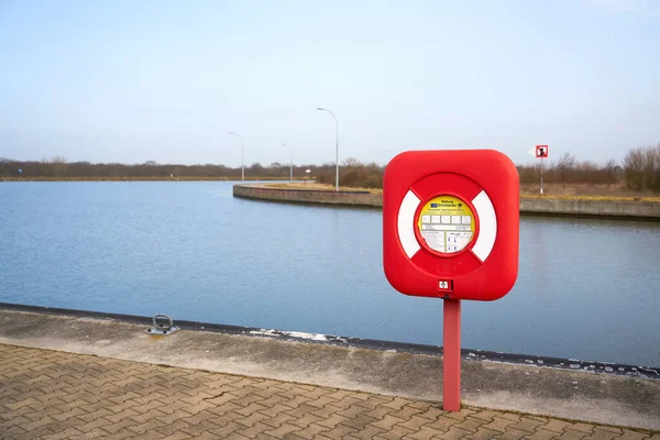 Magdeburg Germany February 2021 Life Ring Safety Equipment Mittelland Canal — Stock Photo, Image