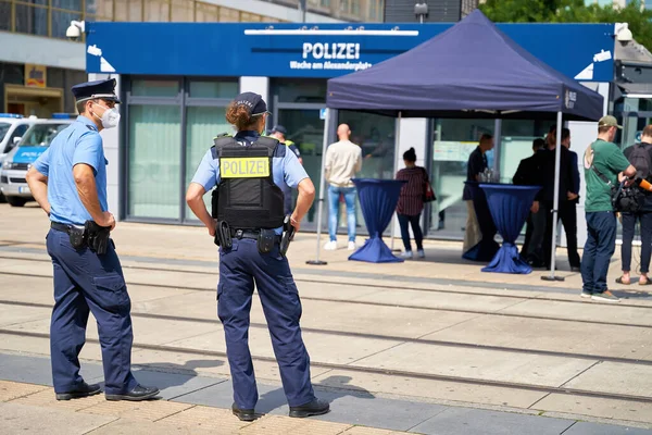 Berlin Germany July 2021 Police Presence Front Mobile Police Station — Stock Photo, Image