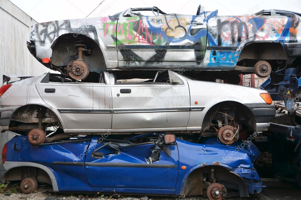 Old cars in a junkyard