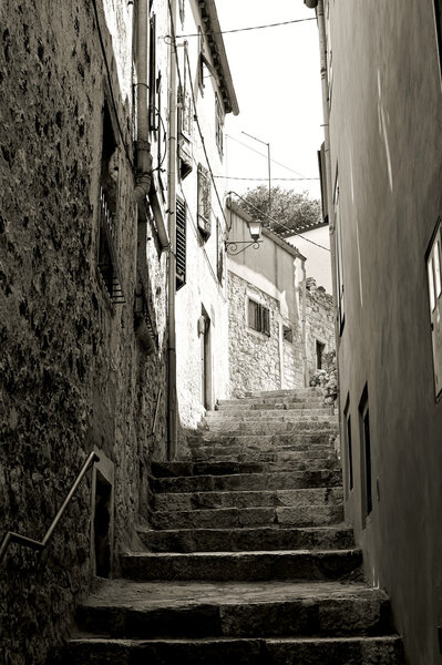 Stairs in the old town of Rovinj in Croatia