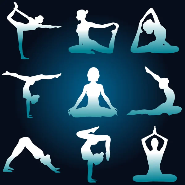 Unsur Poses & Logo Yoga - Stok Vektor