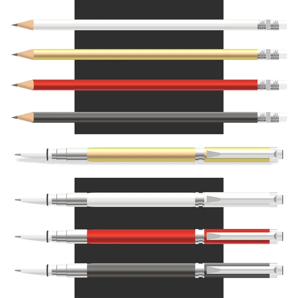 Big set of colored engineering and office pencils with erasers — Stock Vector
