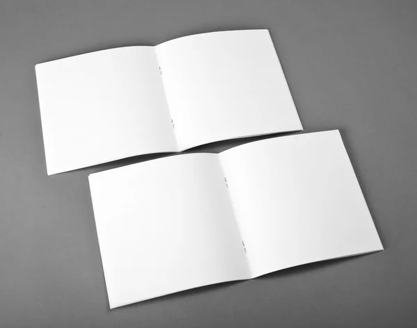 Blank opened magazine isolated on grey background with soft shad — Stock Photo, Image