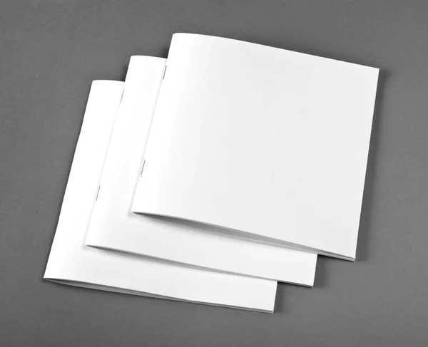 Revista de brochura em branco isolada em cinza para substituir seu design . — Fotografia de Stock