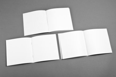 Yumuşak gölgeler ile gri arka plan üzerinde izole boş açılan dergisi.