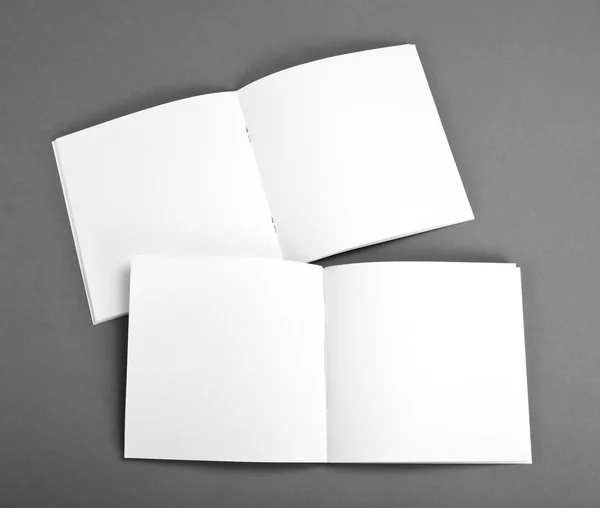 Cartella bianca aperta isolata su fondo grigio con tenui ombre . — Foto Stock