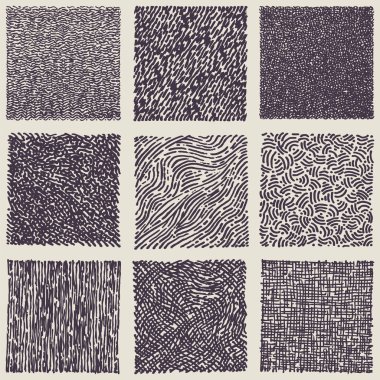 Elle çizilmiş marker ve mürekkep desenleri kümesi