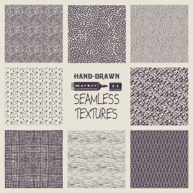 Elle çizilmiş marker ve mürekkep sorunsuz desenleri kümesi