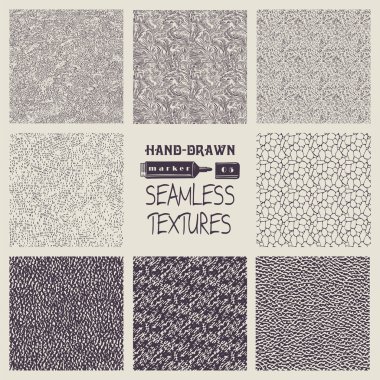 Set of hand drawn marker and ink seamless patterns clipart