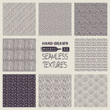 Elle çizilmiş marker ve mürekkep sorunsuz desenleri kümesi