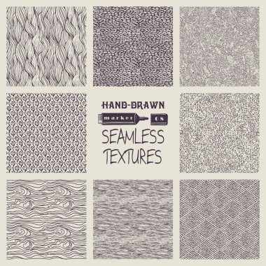 Elle çizilmiş marker ve mürekkep sorunsuz desenleri kümesi