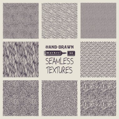 Elle çizilmiş marker ve mürekkep sorunsuz desenleri kümesi