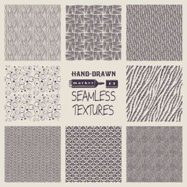 Elle çizilmiş marker ve mürekkep sorunsuz desenleri kümesi