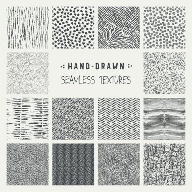 Set of hand drawn marker and ink seamless patterns clipart