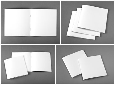 Dizi boş dergi, katalog, broşür, dergi, kitap gri arka plan üzerinde.