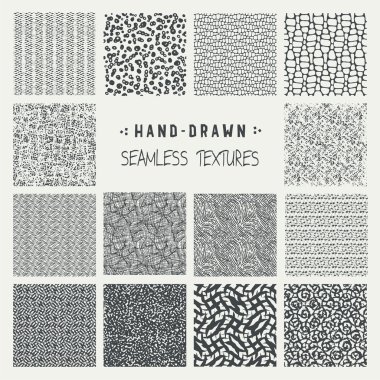 Elle çizilmiş marker ve mürekkep sorunsuz desenleri kümesi.