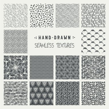 Elle çizilmiş marker ve mürekkep sorunsuz desenleri kümesi.