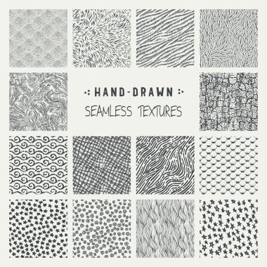 Elle çizilmiş marker ve mürekkep sorunsuz desenleri kümesi.