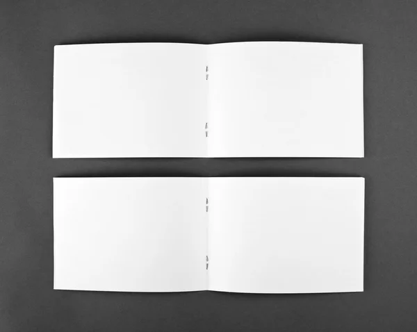 Blank opened magazine isolated on grey background — Stock Photo, Image