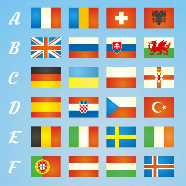 França 2016 ícones de futebol bandeiras dos países participantes —  Vetores de Stock