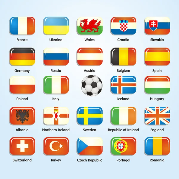 França 2016 ícones de futebol bandeiras dos países participantes . —  Vetores de Stock