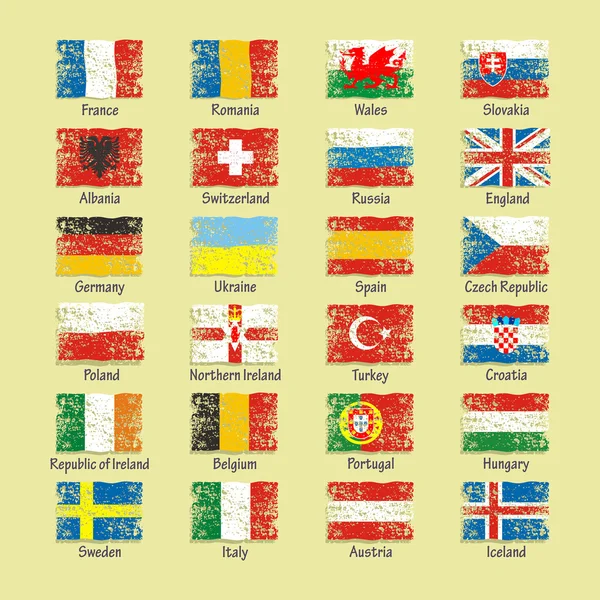 França 2016 ícones de futebol bandeiras dos países participantes . —  Vetores de Stock