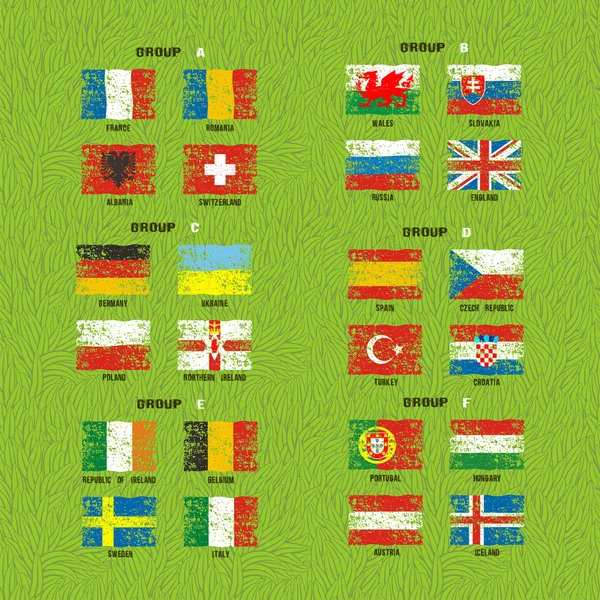Francia 2016 iconos del fútbol banderas de los países participantes — Archivo Imágenes Vectoriales