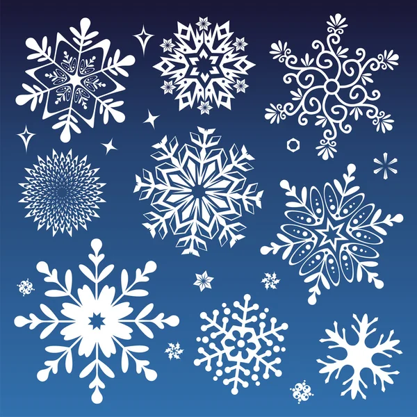 グラデーションの背景の青と白の色の白い雪の結晶アイコン — ストックベクタ