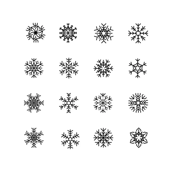 Sammlung schwarzer Schneeflocken auf weißem Hintergrund — Stockvektor