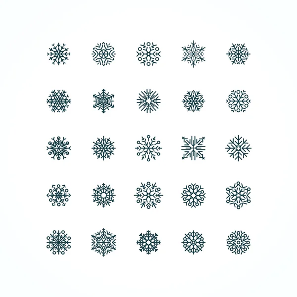 Kokoelma mustia lumihiutaleita valkoisella taustalla — vektorikuva