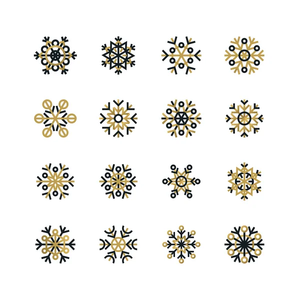 Set of black and golden snowflakes on white background — Stock Vector